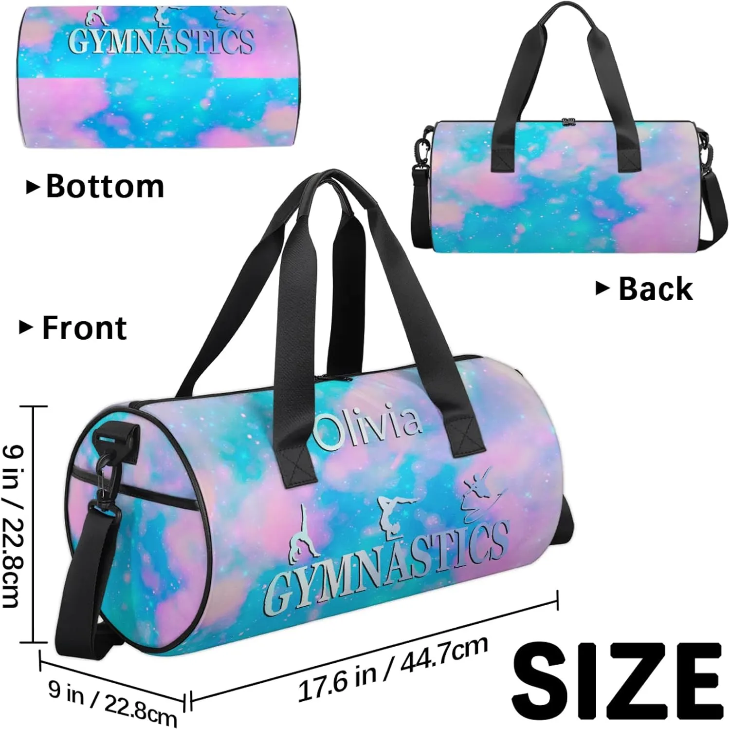 Custom Gymnastics Duffel Bag Round Personalized Name Dance Ballet Bags Waterproof