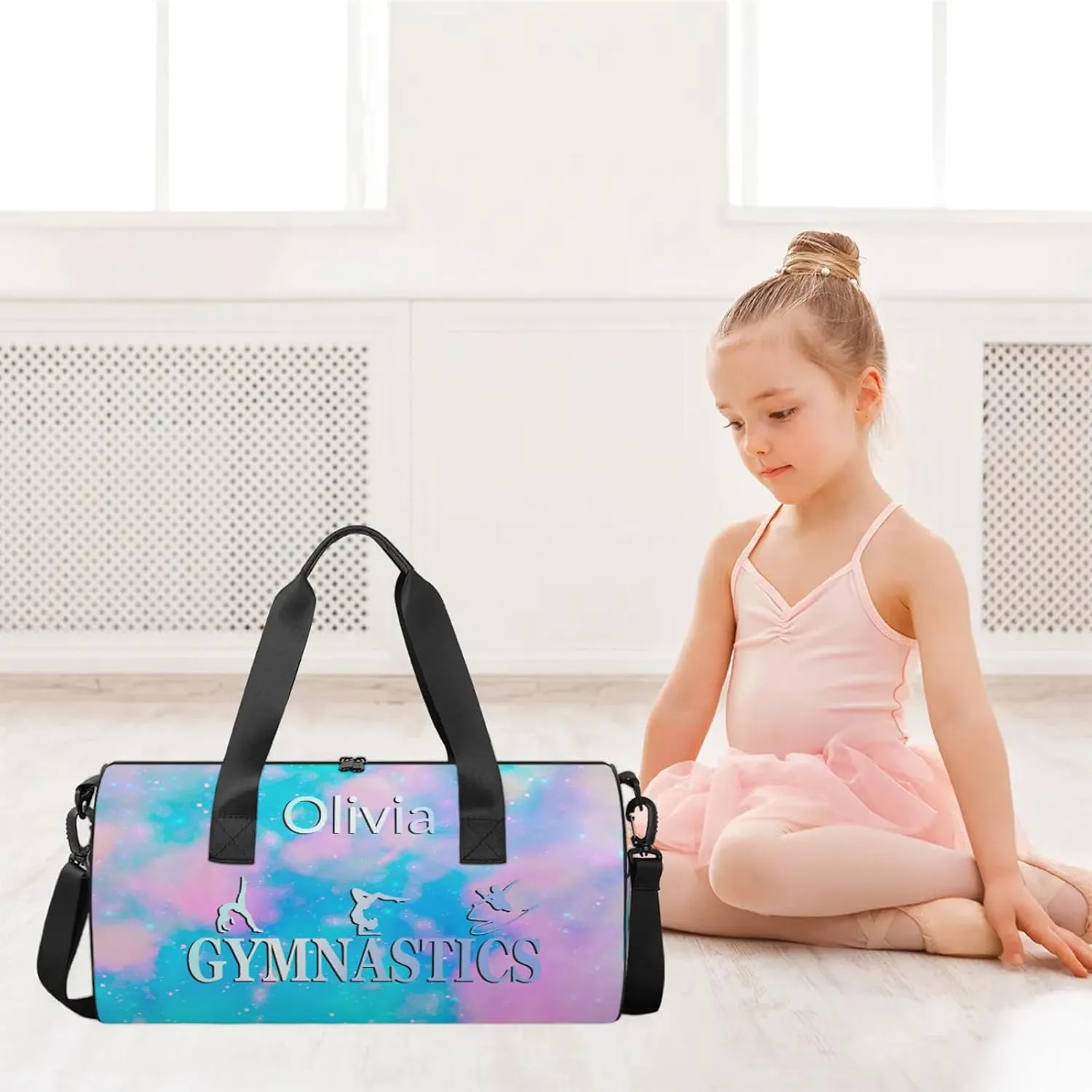 Custom Gymnastics Duffel Bag Round Personalized Name Dance Ballet Bags Waterproof