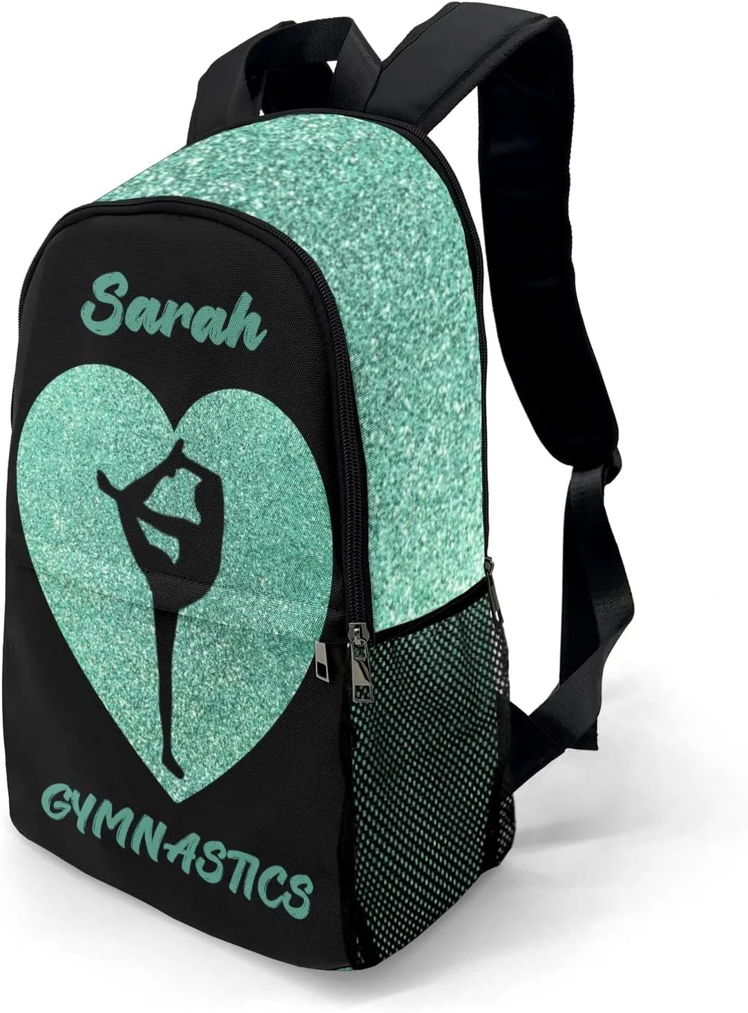 Custom Gymnastics Green Bling Print School Backpack Multipurpose Casual Bag Personalized with Name Waterproof Sport Daypack Travel Man Woman Bags