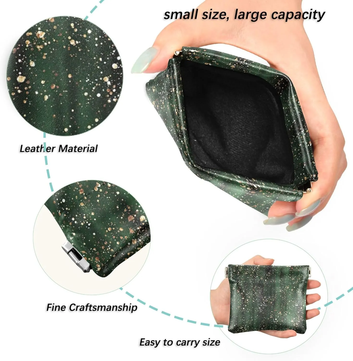 Custom Leather Coin Purse Women Cute Black Green Gold Squeeze Girls Coin Card Change Wallet