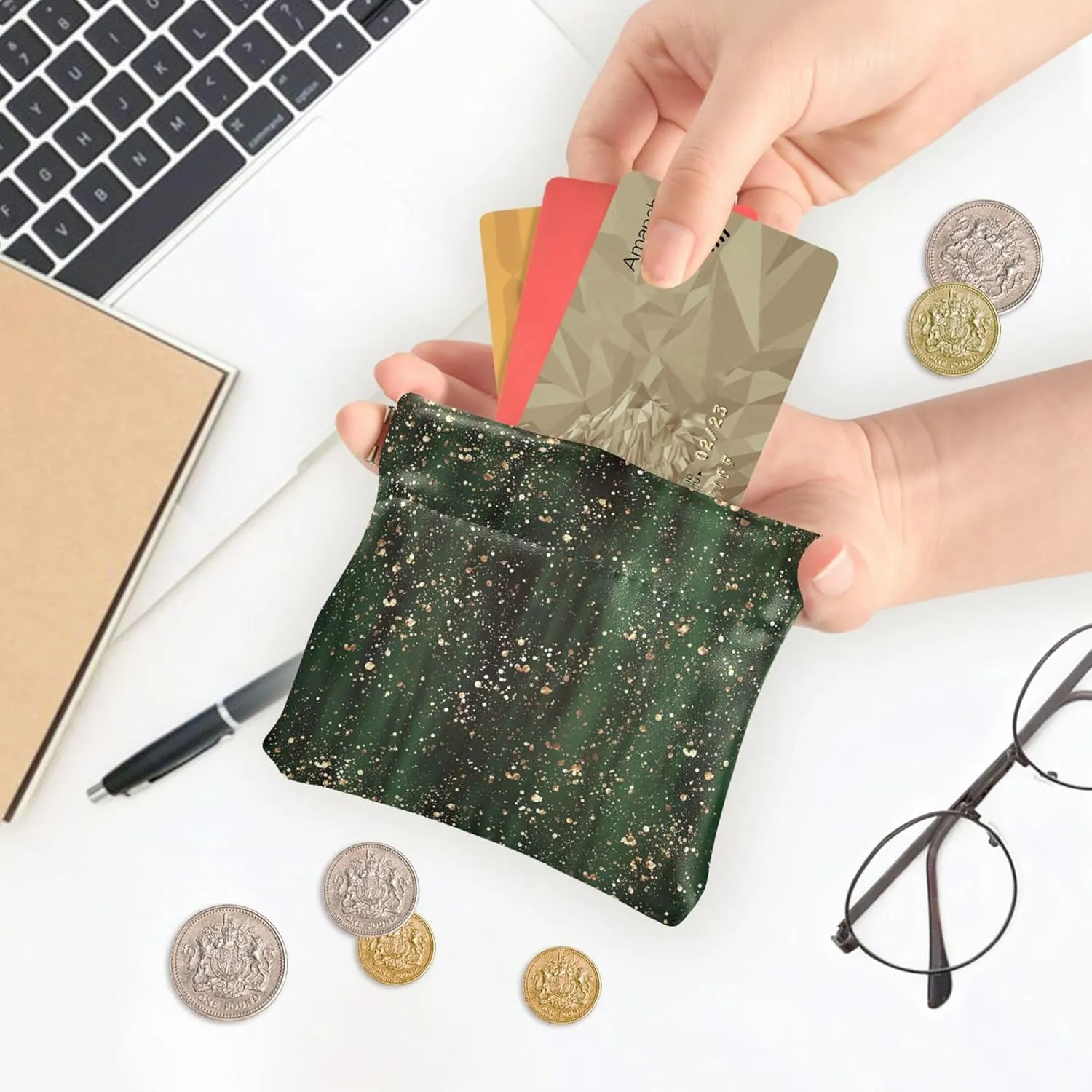 Custom Leather Coin Purse Women Cute Black Green Gold Squeeze Girls Coin Card Change Wallet