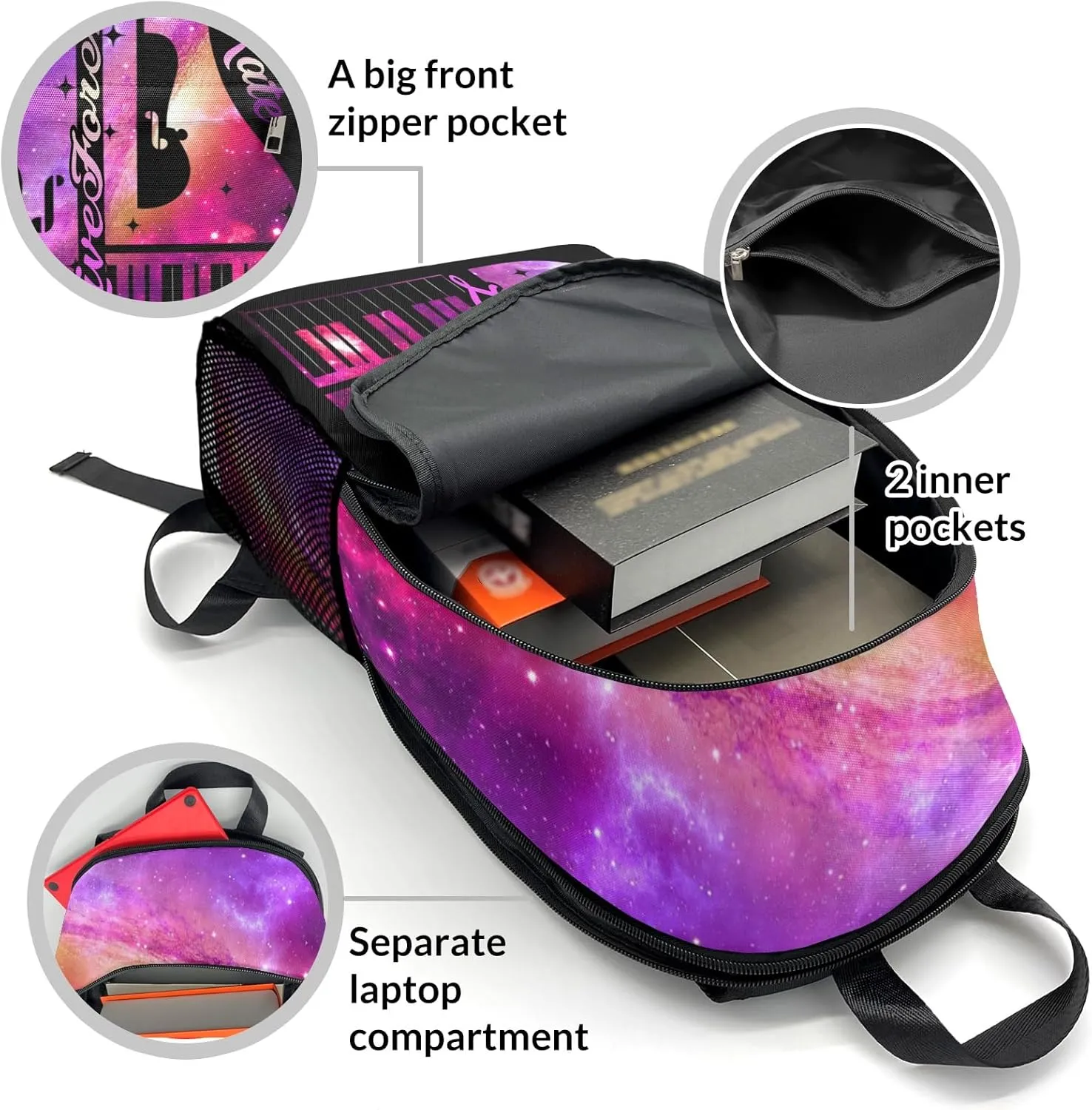 Custom Music Cello Violin School Backpack Multipurpose Casual Bag Personalized with Name Waterproof Sport Daypack Travel Man Woman Bags Purple Starry