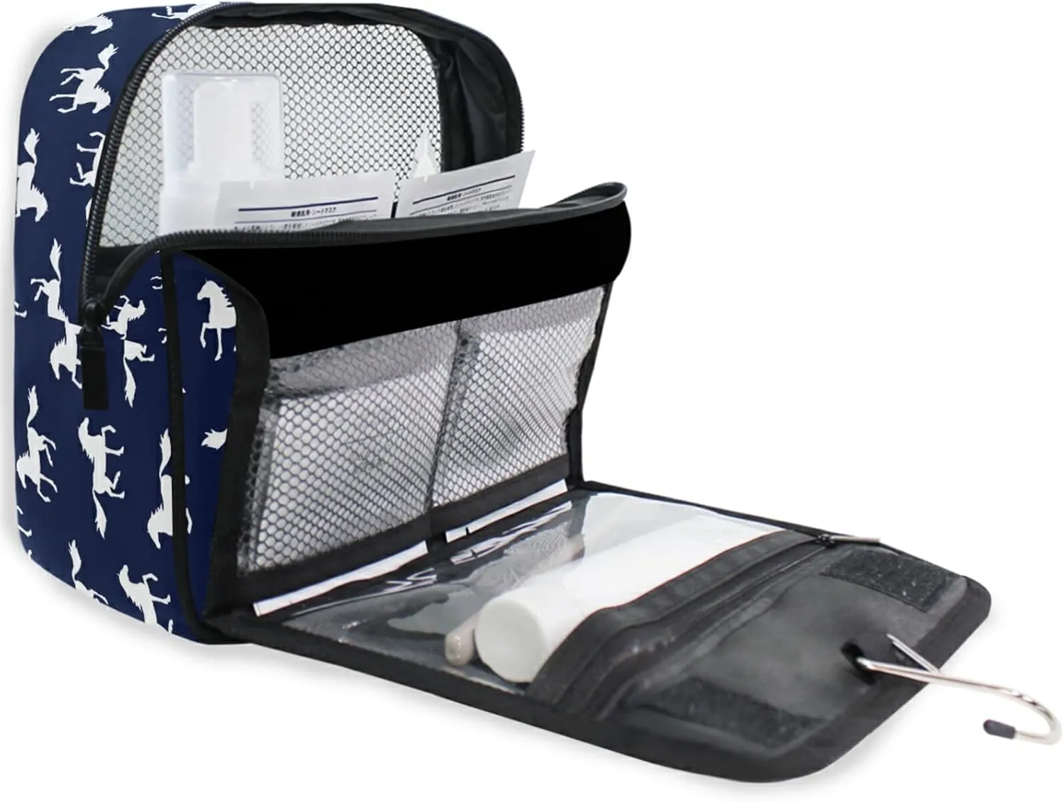 Custom Navy Horse Travel Hanging Toiletry Bag Personalized Makeup Large Customized Cosmetic Bag Travel Makeup Case Waterproof for Travel Accessories Bathroom Shower