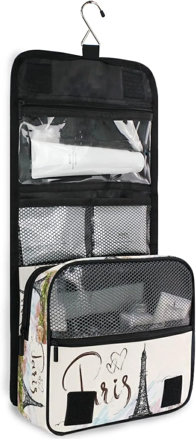 Custom Paris Travel Hanging Toiletry Bag Personalized Makeup Large Customized Cosmetic Bag Makeup Organizer Waterproof for Women Men Girls Accessories