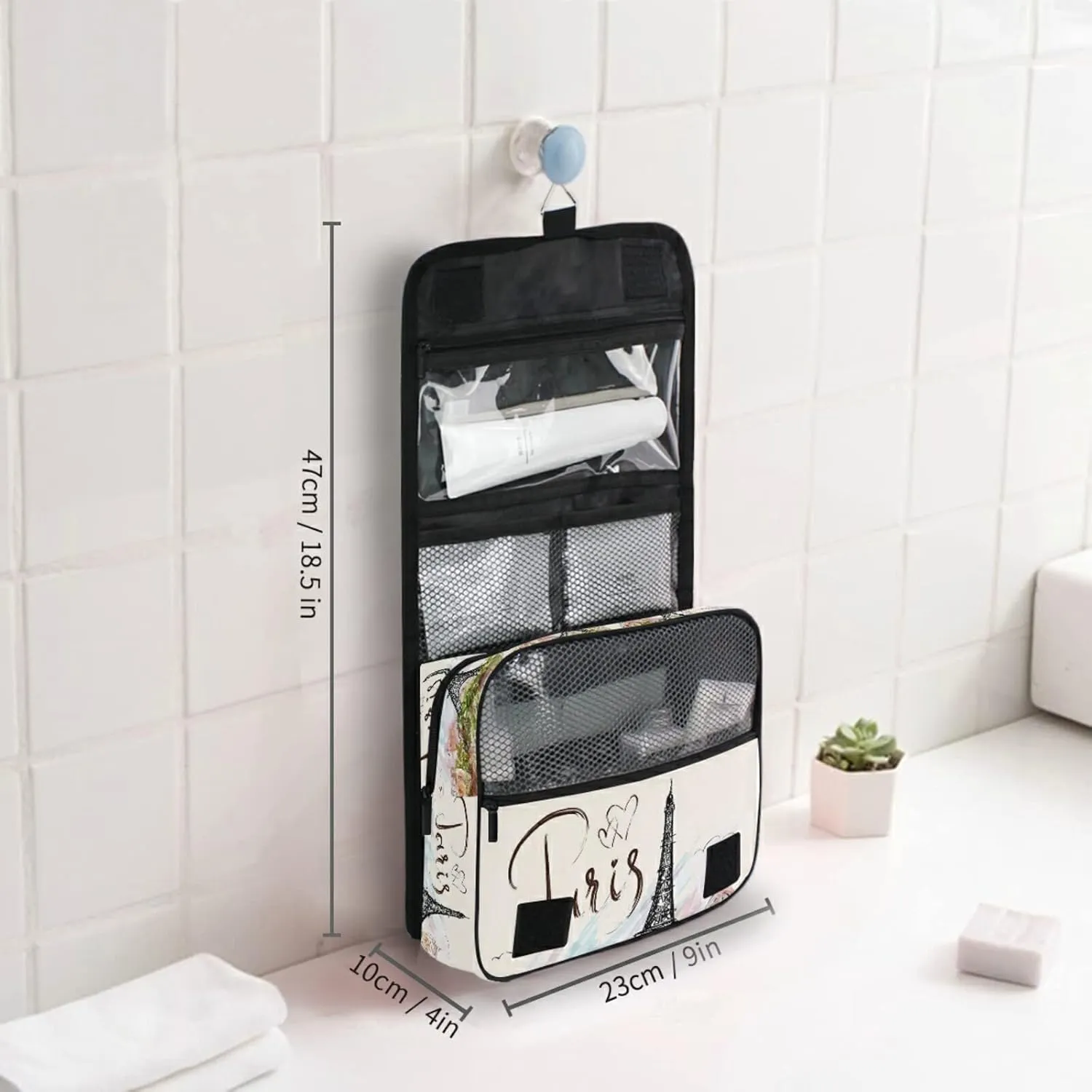 Custom Paris Travel Hanging Toiletry Bag Personalized Makeup Large Customized Cosmetic Bag Makeup Organizer Waterproof for Women Men Girls Accessories