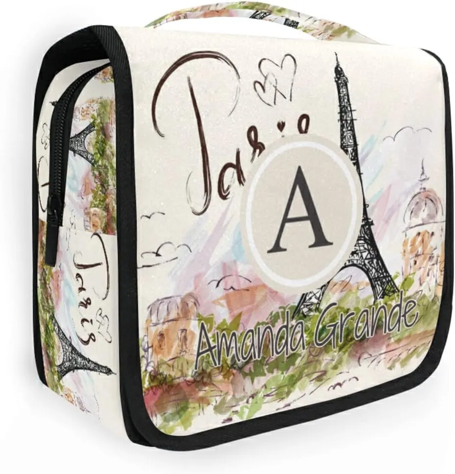Custom Paris Travel Hanging Toiletry Bag Personalized Makeup Large Customized Cosmetic Bag Makeup Organizer Waterproof for Women Men Girls Accessories