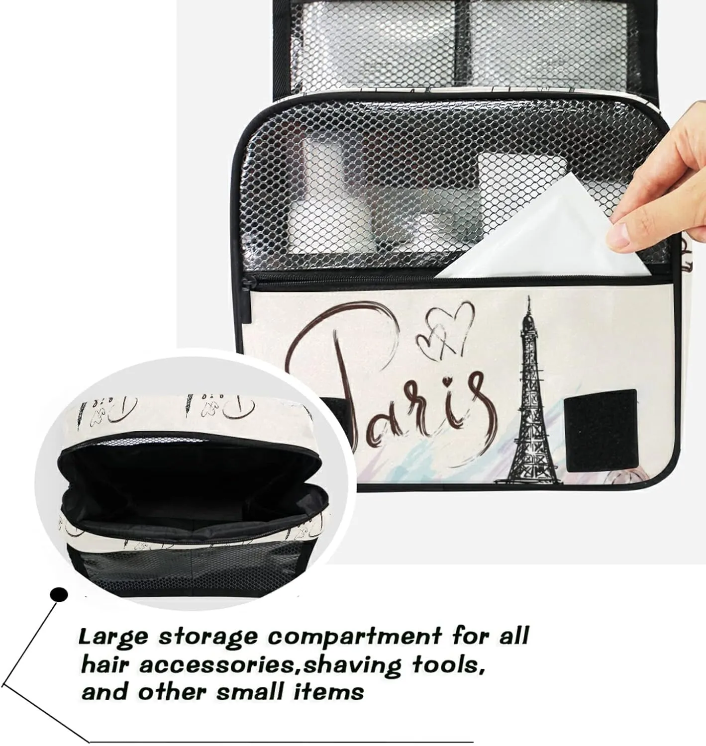 Custom Paris Travel Hanging Toiletry Bag Personalized Makeup Large Customized Cosmetic Bag Makeup Organizer Waterproof for Women Men Girls Accessories