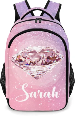 Custom Pink Diamond Backpack Custom Name Large Capacity Shoulder Bags for Sports Party