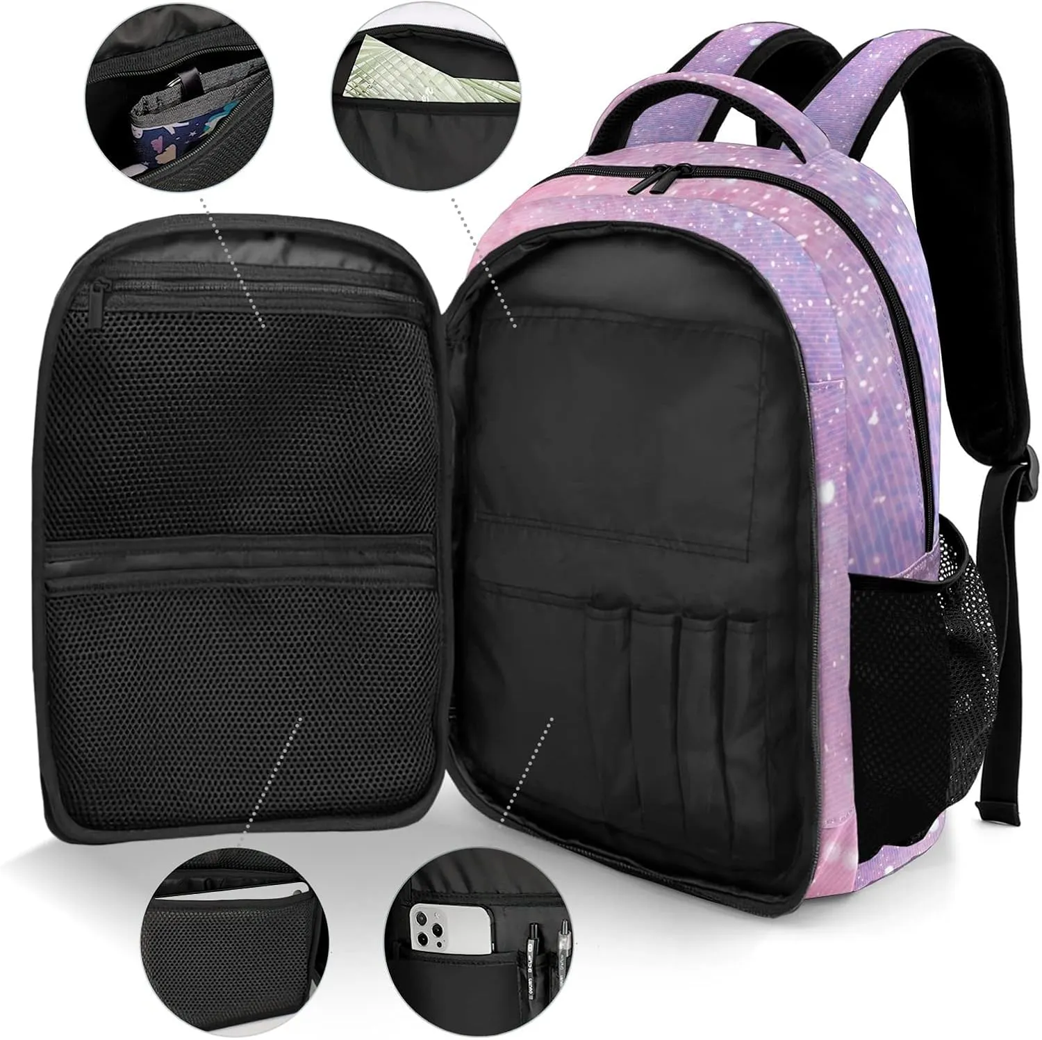Custom Pink Diamond Backpack Custom Name Large Capacity Shoulder Bags for Sports Party