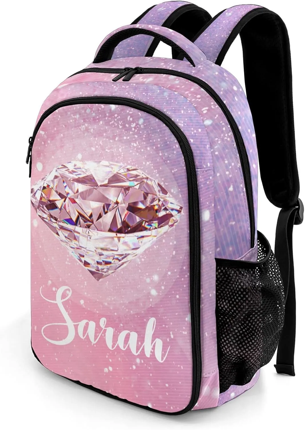 Custom Pink Diamond Backpack Custom Name Large Capacity Shoulder Bags for Sports Party