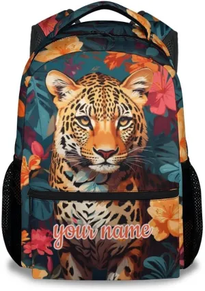 Custom School Backpack for Kids, 17 Inch Green Cheetah Backpacks for Girls, Aesthetic Portable Bookbag for Middle High School