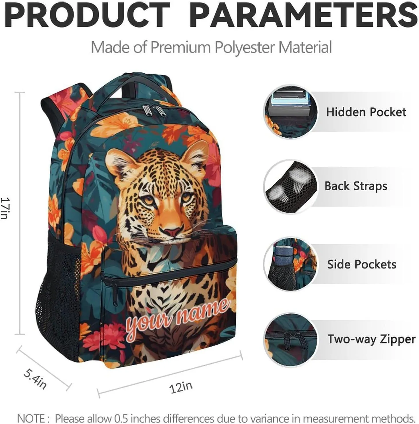 Custom School Backpack for Kids, 17 Inch Green Cheetah Backpacks for Girls, Aesthetic Portable Bookbag for Middle High School