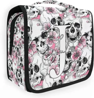 Custom Skull Flowers Travel Hanging Toiletry Bag Personalized Makeup Large Customized Cosmetic Bag Shower Bag Waterproof for Bathroom Full-Sized Shampoo Conditioner