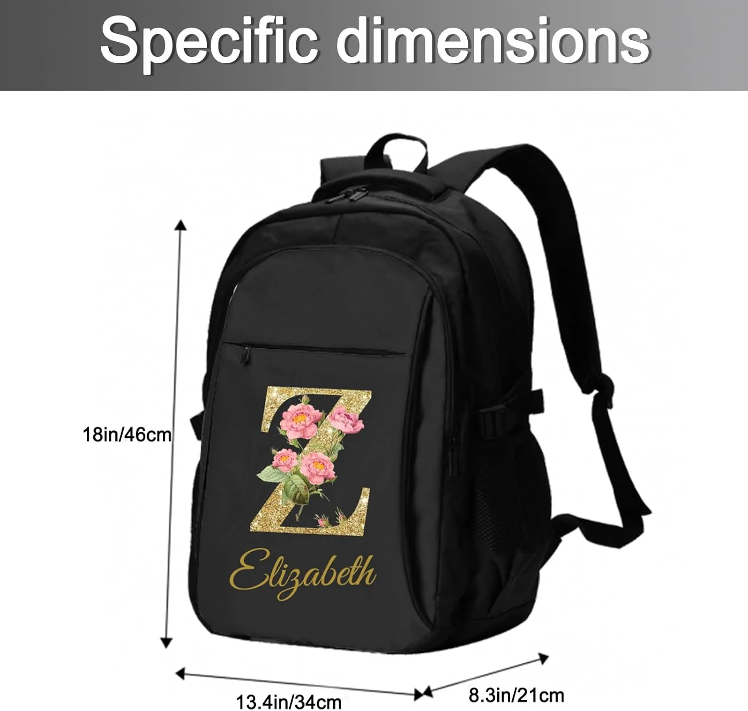 Custom Travel Laptop Backpack Personalized Name bags with Photo Customized Computer USB Bags for Women Men Initials
