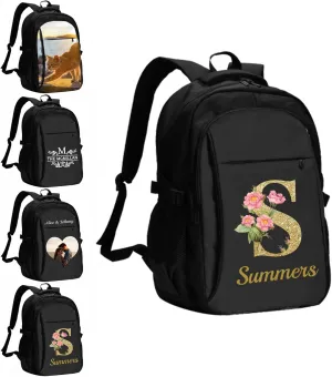 Custom Travel Laptop Backpack Personalized Name bags with Photo Customized Computer USB Bags for Women Men Initials