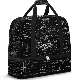 Customized Gym Bag for Women, Personalized Math Travel Duffel Bag with Name, Math Black Weekender Overnight Bag with Shoes Compartment for Men Travel Yoga