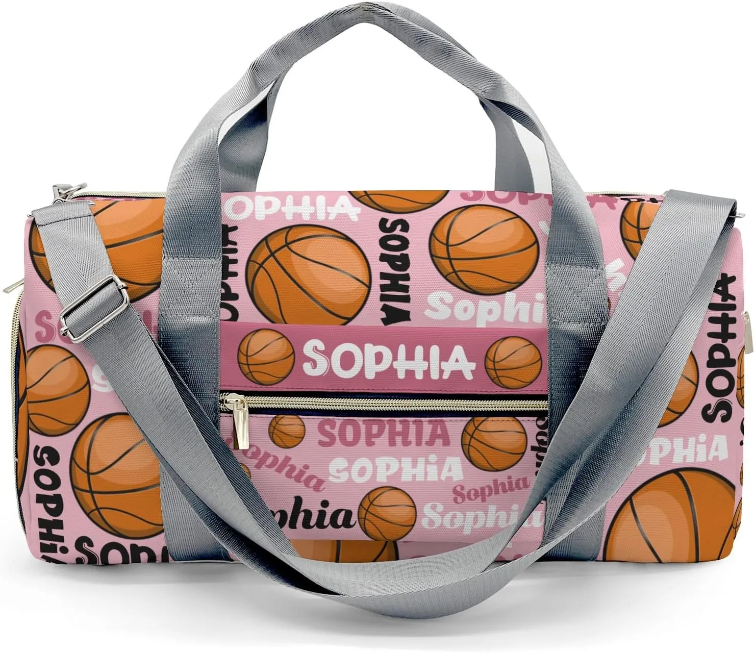 Custon Name Basketball Text Pink Gym Sport Duffel Bag Sport Player Travel Bag,Personalized Gift Travel Hand Bag Carry on Bag