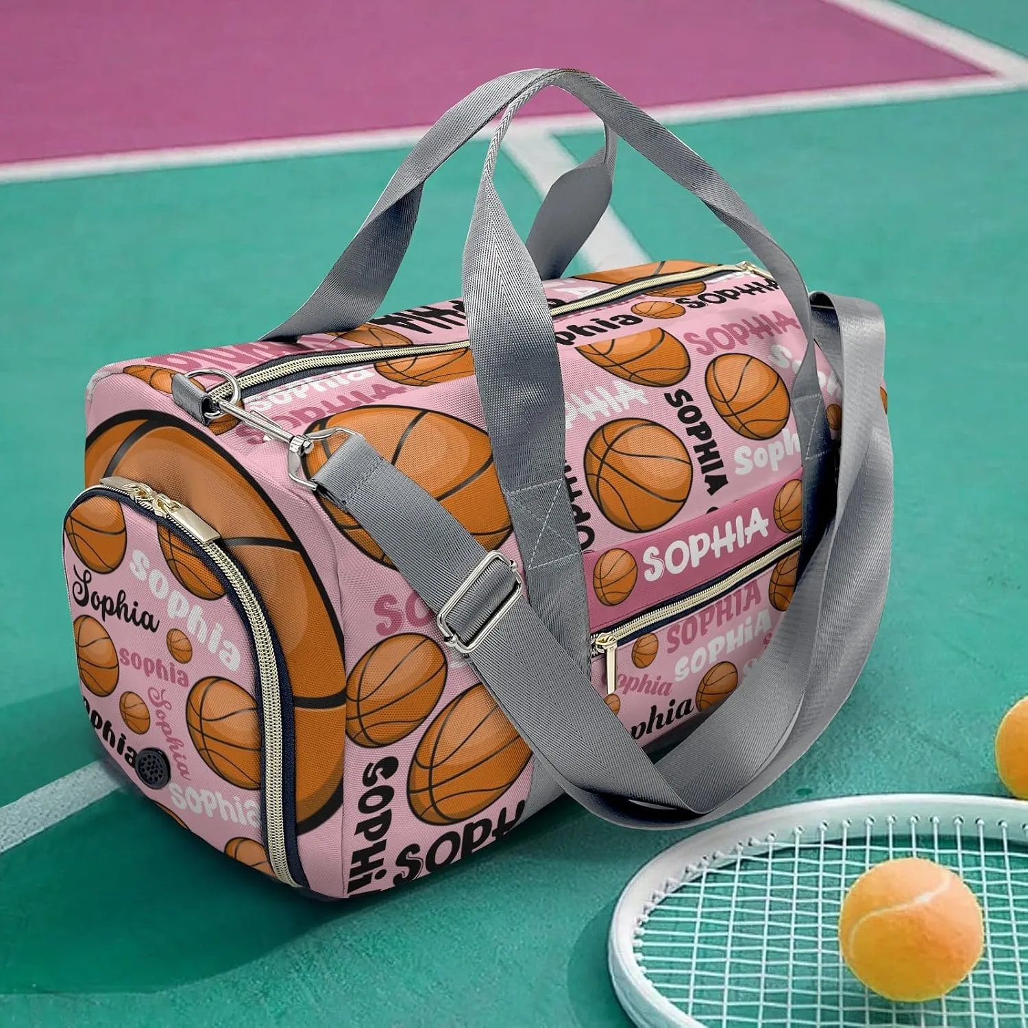 Custon Name Basketball Text Pink Gym Sport Duffel Bag Sport Player Travel Bag,Personalized Gift Travel Hand Bag Carry on Bag