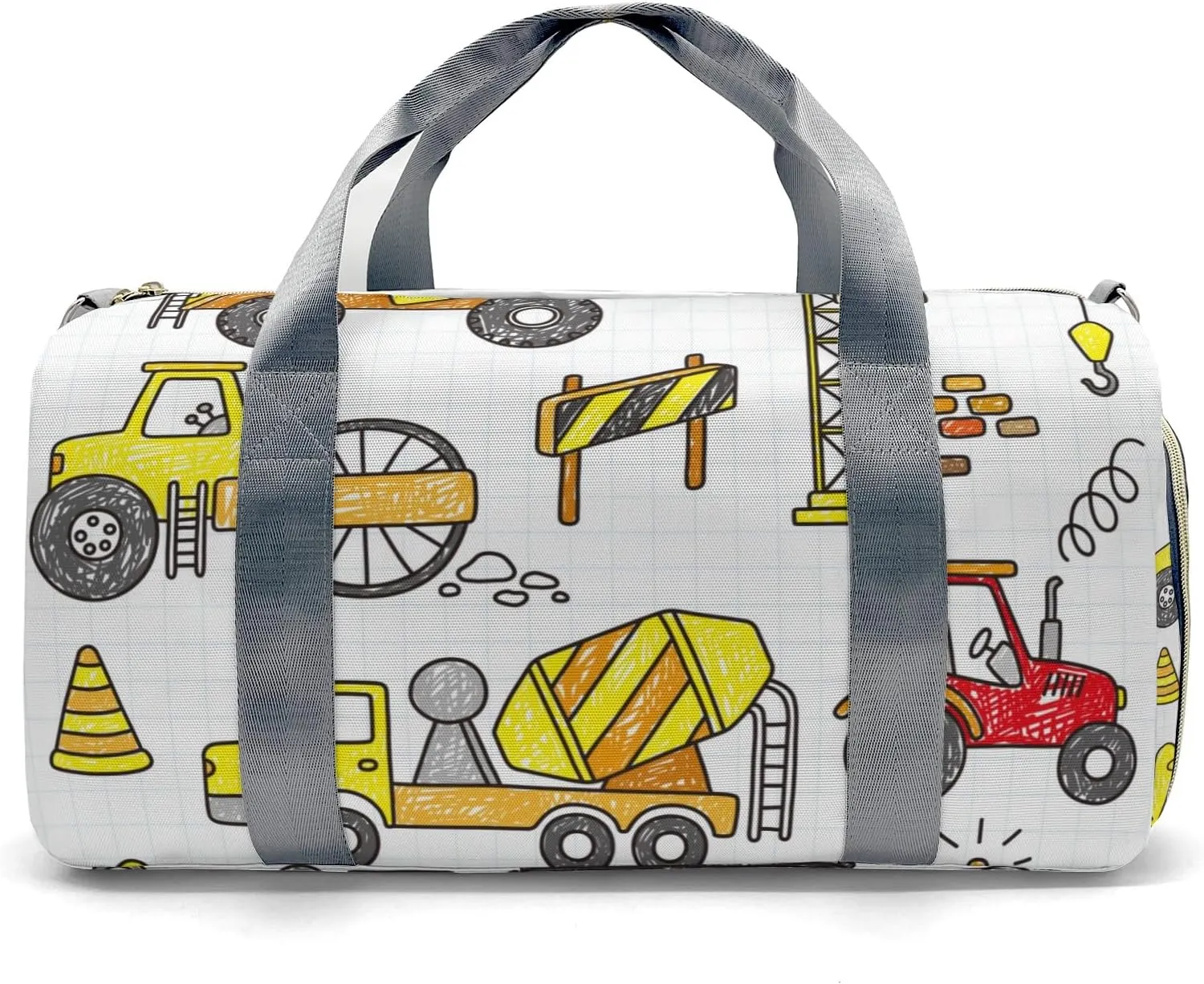 Custon Name Doodle Construction Trucks Set Gym Sport Duffel Bag Sport Player Travel Bag,Sport Gym Bag Personalized Gift for Travel Hand Bag Carry on Bag