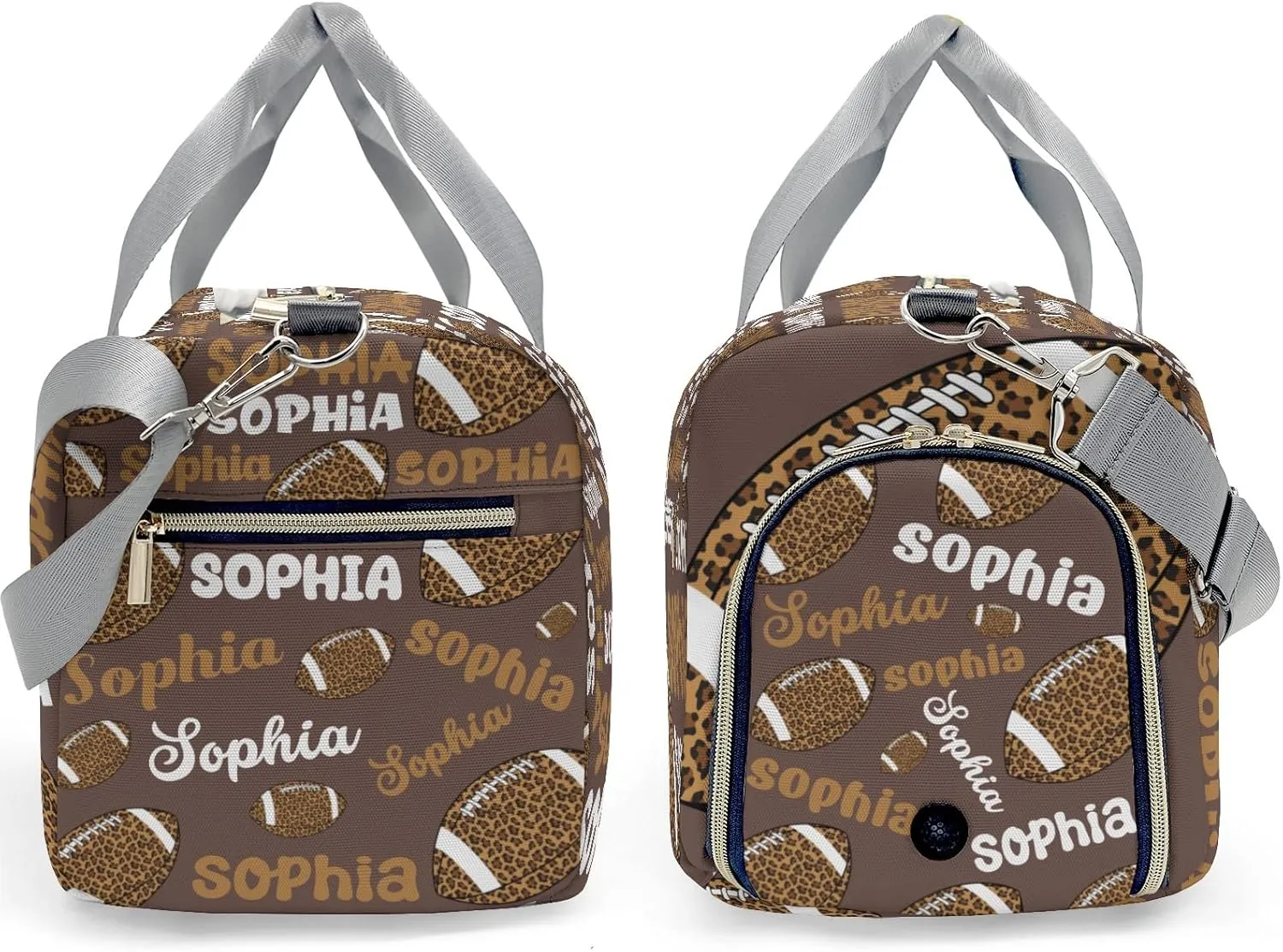 Custon Name Football Leopard Text Brown Gym Sport Yoga Duffel Bag Sport Player Travel Bag,Sport Gym Bag Personalized Gift for Travel Hand Bag Carry on Bag