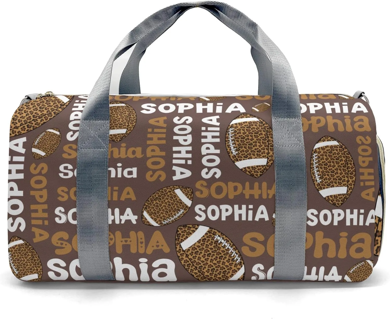 Custon Name Football Leopard Text Brown Gym Sport Yoga Duffel Bag Sport Player Travel Bag,Sport Gym Bag Personalized Gift for Travel Hand Bag Carry on Bag