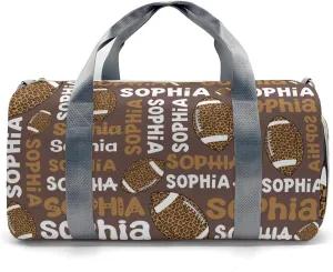 Custon Name Football Leopard Text Brown Gym Sport Yoga Duffel Bag Sport Player Travel Bag,Sport Gym Bag Personalized Gift for Travel Hand Bag Carry on Bag