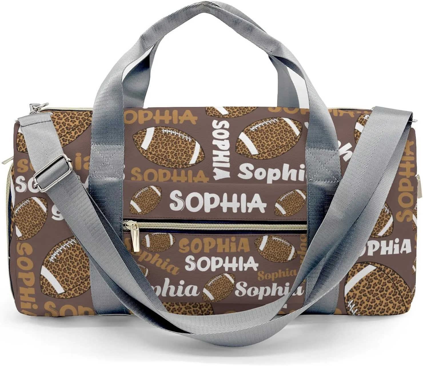Custon Name Football Leopard Text Brown Gym Sport Yoga Duffel Bag Sport Player Travel Bag,Sport Gym Bag Personalized Gift for Travel Hand Bag Carry on Bag