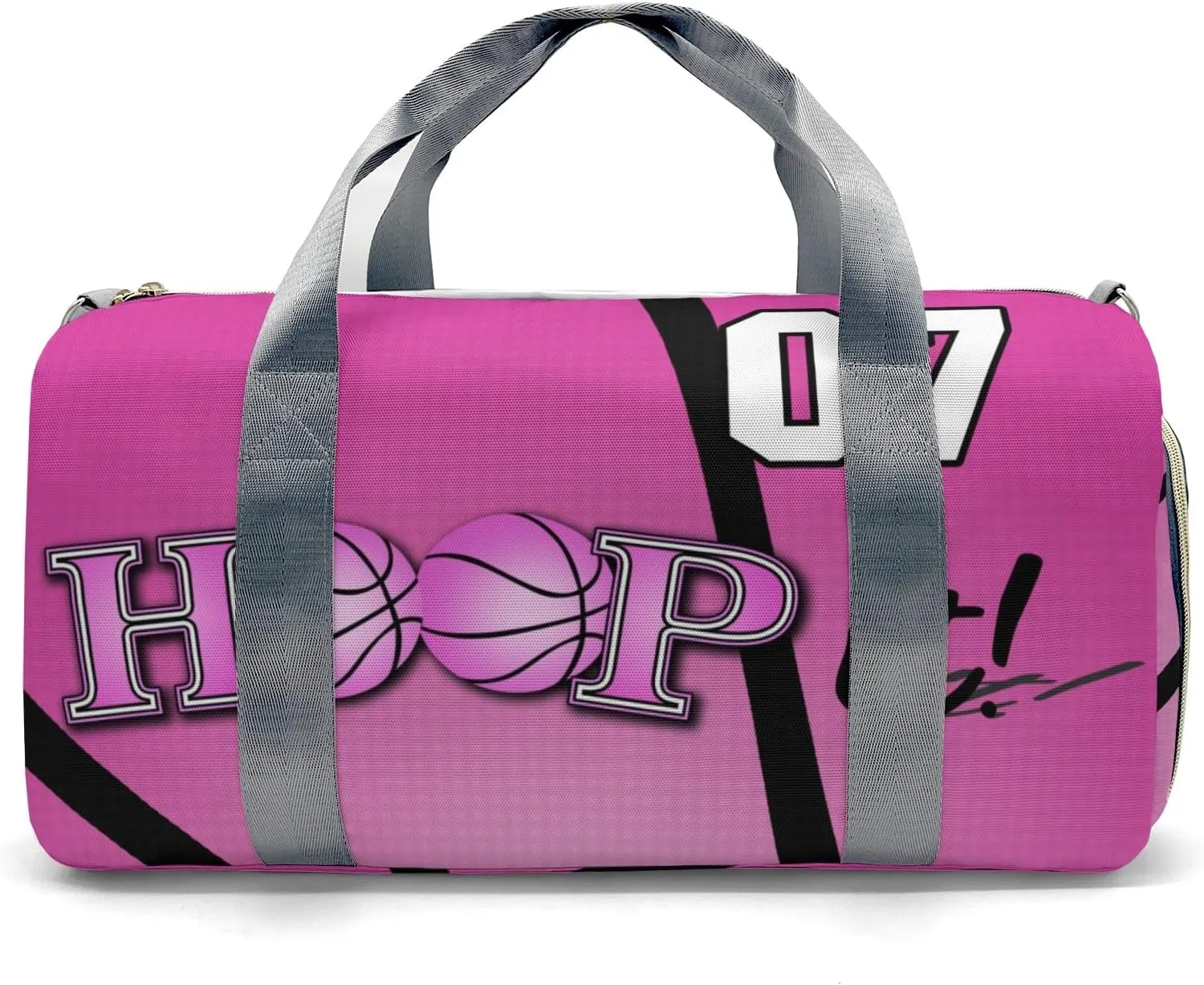 Custon Name Hoop it Basketball Pink Gym Sport Yoga Duffel Bag Sport Player Travel Bag,Sport Gym Bag Personalized Gift for Travel Hand Bag Carry on Bag