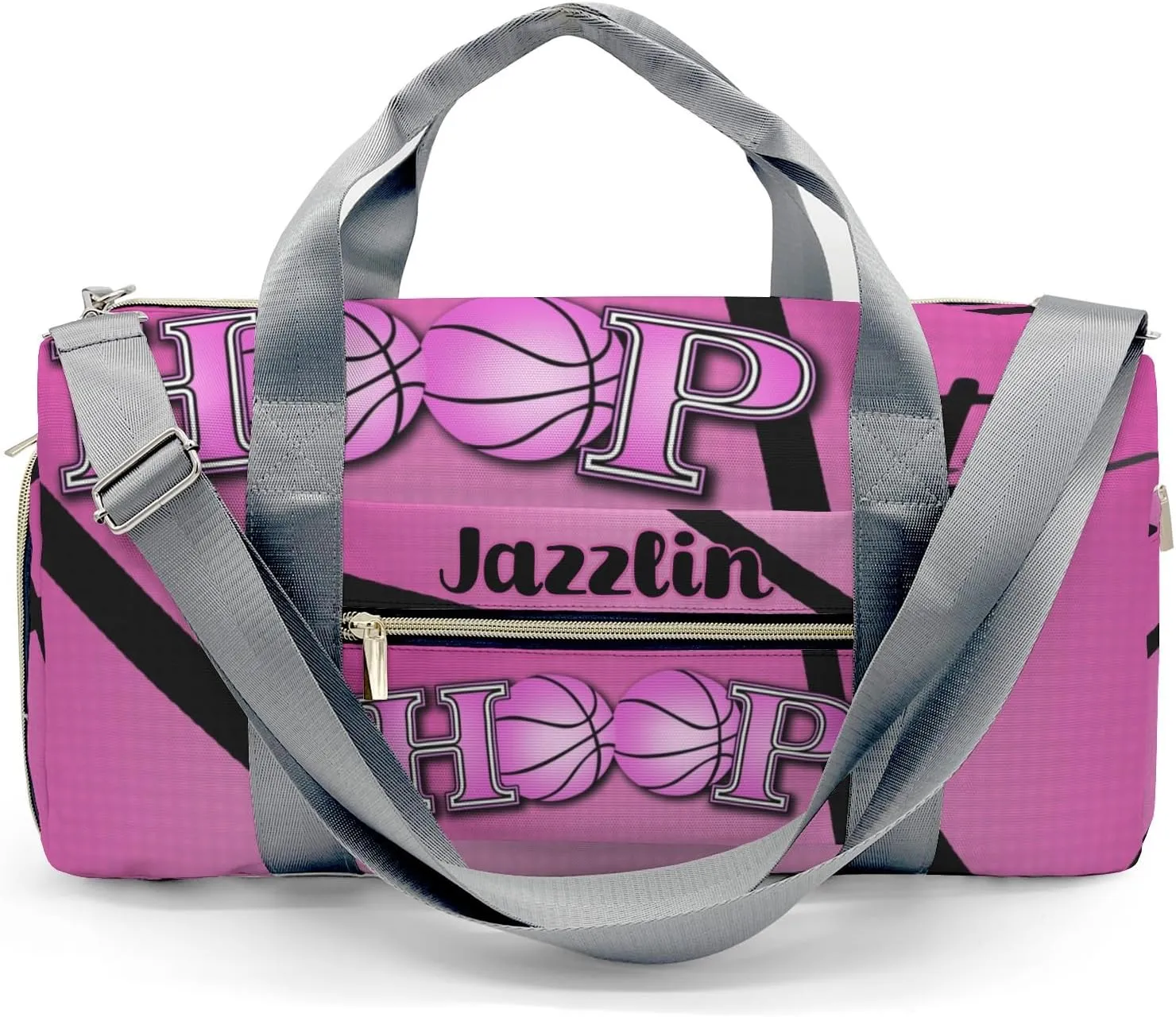 Custon Name Hoop it Basketball Pink Gym Sport Yoga Duffel Bag Sport Player Travel Bag,Sport Gym Bag Personalized Gift for Travel Hand Bag Carry on Bag