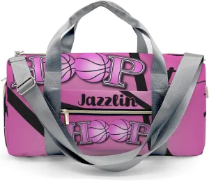 Custon Name Hoop it Basketball Pink Gym Sport Yoga Duffel Bag Sport Player Travel Bag,Sport Gym Bag Personalized Gift for Travel Hand Bag Carry on Bag