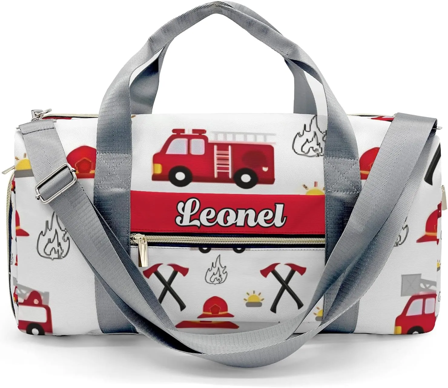 Custon Name Little Fire Truck Gym Sport Yoga Duffel Bag Sport Player Travel Bag,Sport Gym Bag Personalized Gift for Travel Hand Bag Carry on Bag