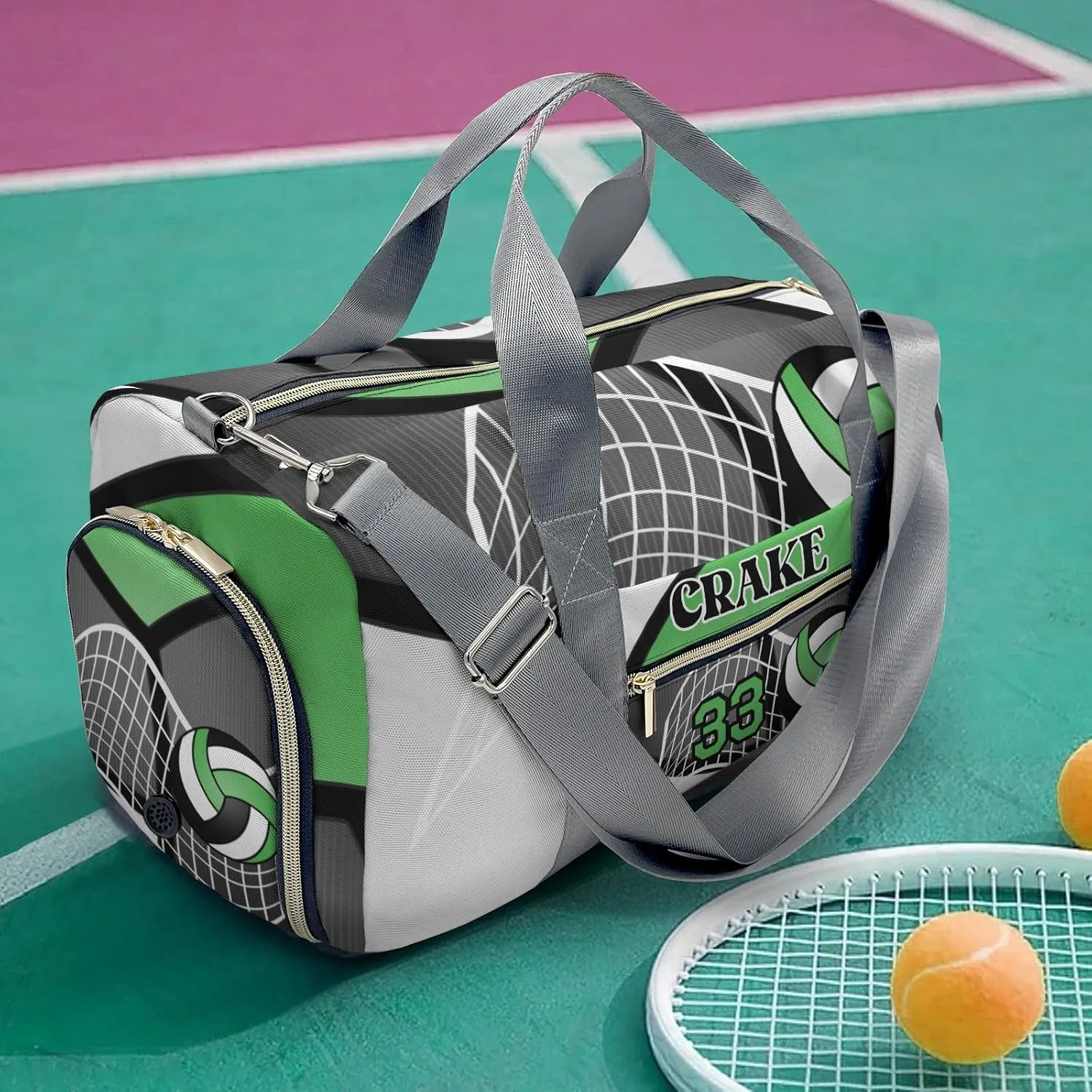 Custon Name Volleyball Team Grass Green Gym Sport Yoga Duffel Bag Sport Player Travel Bag,Sport Gym Bag Personalized Gift for Travel Hand Bag Carry on Bag