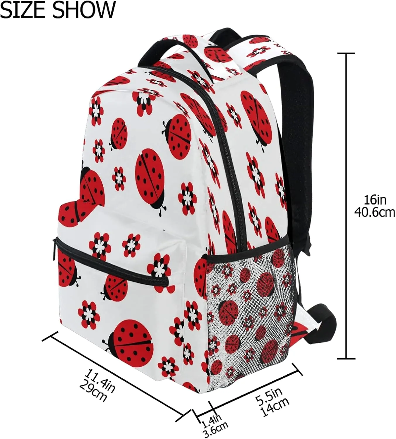 Cute Animal Ladybugs Flower School Backpack for Teen Girls Boys Lightweight Student Backpack Travel Bookbag Laptop Casual Daypack