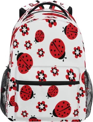 Cute Animal Ladybugs Flower School Backpack for Teen Girls Boys Lightweight Student Backpack Travel Bookbag Laptop Casual Daypack