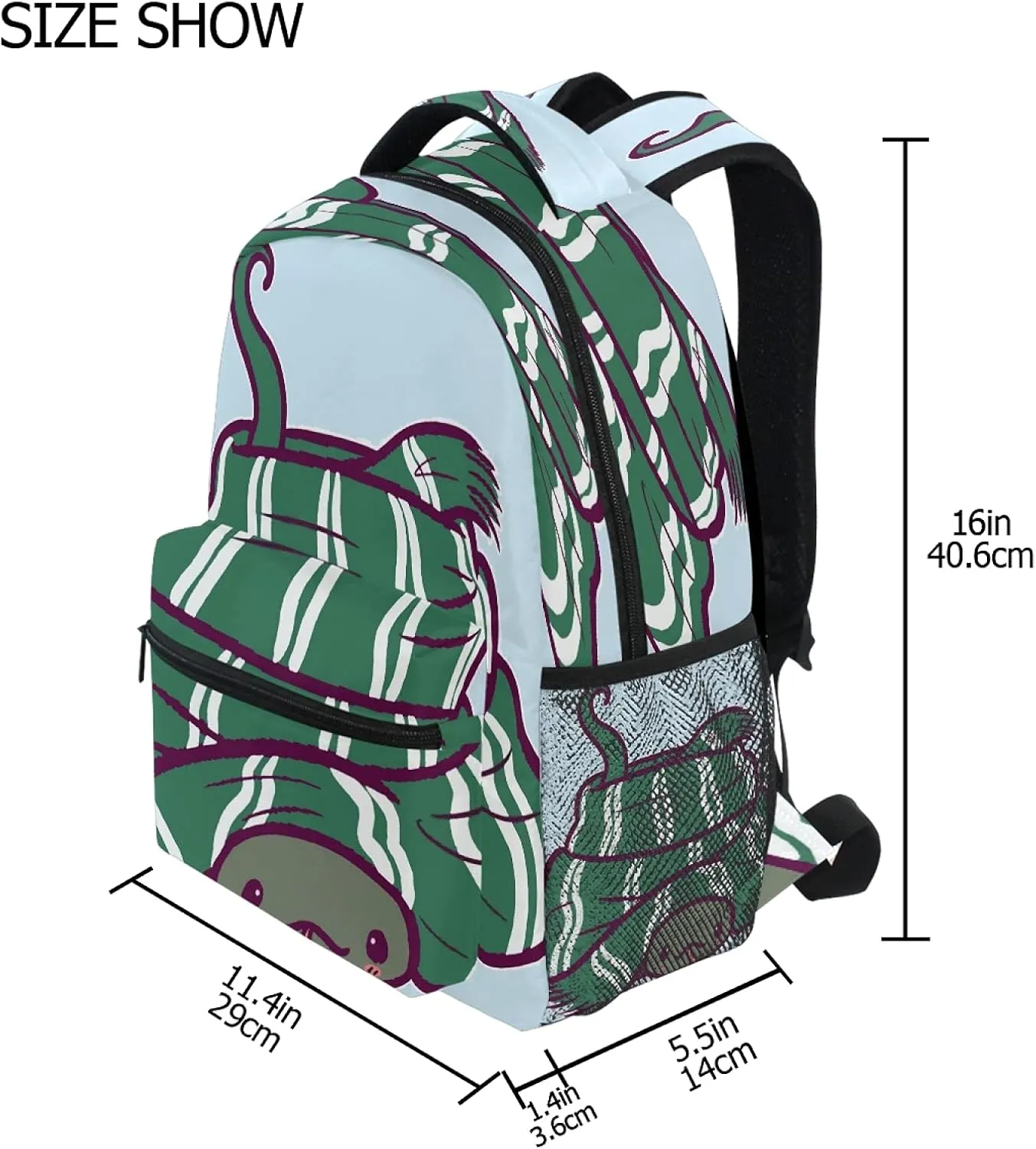 Cute Animal Snake School Backpack for Teen Girls Boys Lightweight Student Backpack Travel Bookbag Laptop Casual Daypack 16x11.4x6.9 inch
