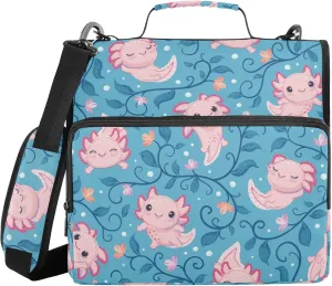 Cute Axolotls Algae Blue Zipper Binder 1.5 Inch 3 Ring Binder Bag with Shoulder Strap Binder Organizer for Office College, 1 Pack