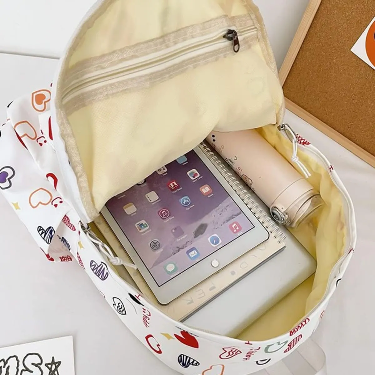 Cute Backpack with Bear Aesthetic Accessories Kawaii stuff Y2K Backpack Preppy Shoulder Bookbag (Heart Shape)