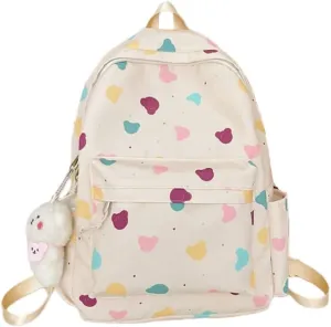 Cute Backpack with Bear Aesthetic Accessories Kawaii stuff Y2K Backpack Preppy Shoulder Bookbag (Heart Shape)