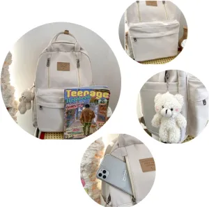 Cute Backpack with Bear Aesthetic Accessories Kawaii stuff Y2K Backpack Preppy Shoulder Bookbag (Pink)