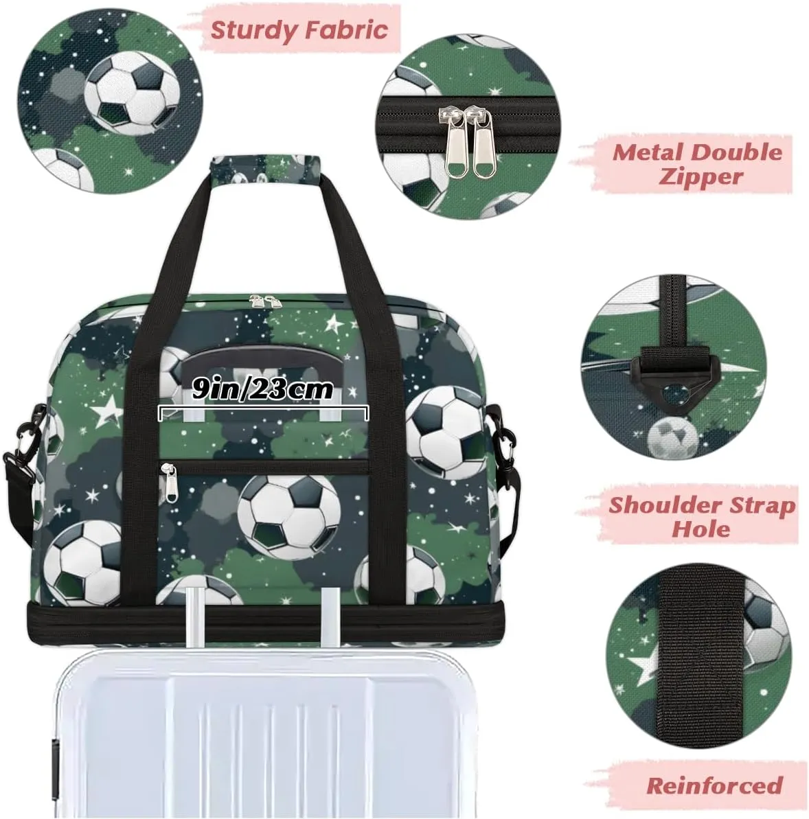 Cute Balls Pattern Foldable Travel Duffel Bag Overnight Weekender Bag with Shoes Compartment Sports Gym Bag for Men Women