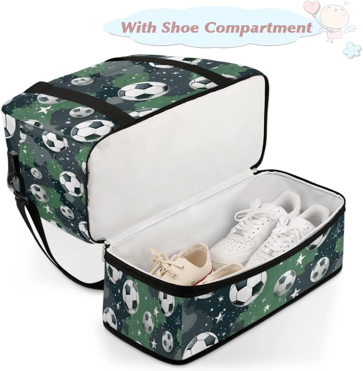 Cute Balls Pattern Foldable Travel Duffel Bag Overnight Weekender Bag with Shoes Compartment Sports Gym Bag for Men Women