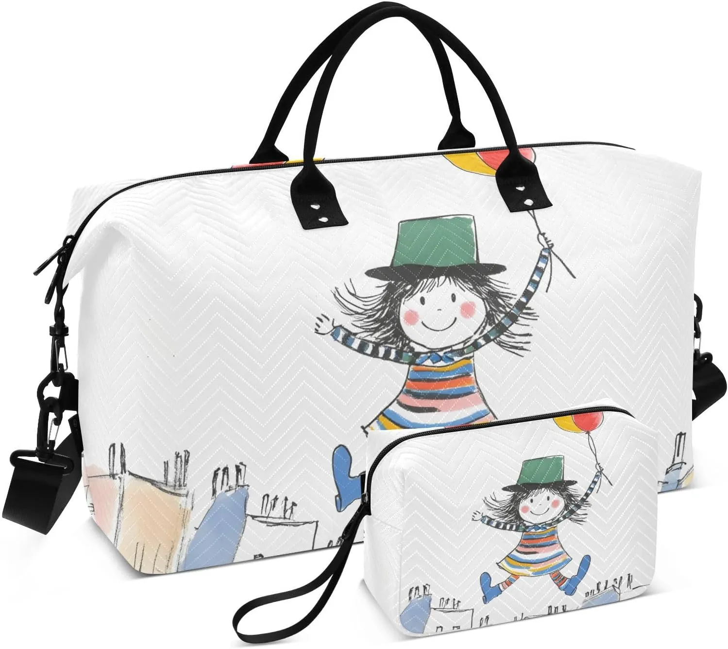 Cute Cartoon Balloons Duffel Bag for Traveling, Gym Bags with Multiple Interior Pockets for Women Men Toiletry Purse Included 20.5”x 1.9” x 13.8”