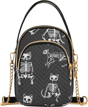 Cute Cat Skeletons Bone trendy cross body purses with multi pockets hand bag for women for mothers