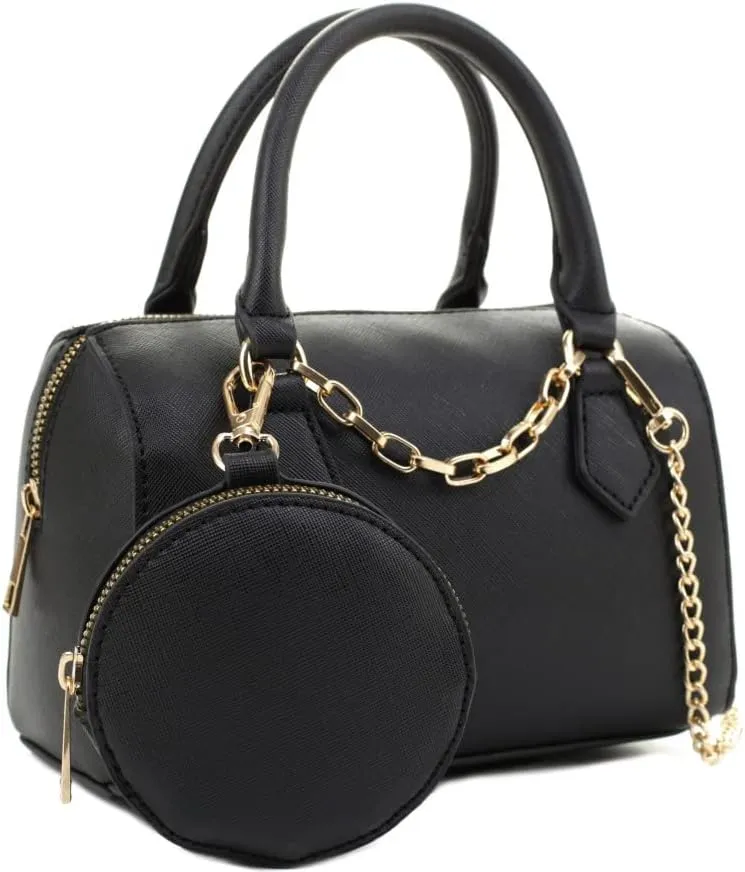 Cute Classy Vegan Leather Barrel Top Handle Crossbody Shoulder Bag Purse Satchel