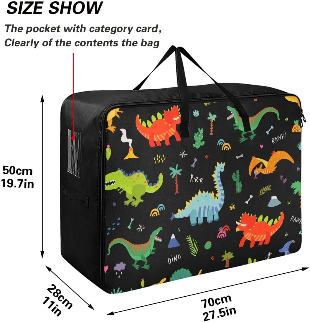 Cute Dinosaurs Storage Bags, 27.5x19.7x11 In, Extra Large Storage Duffle Bag with Zippers and Handles Zippered Storage Bags for Moving Essential