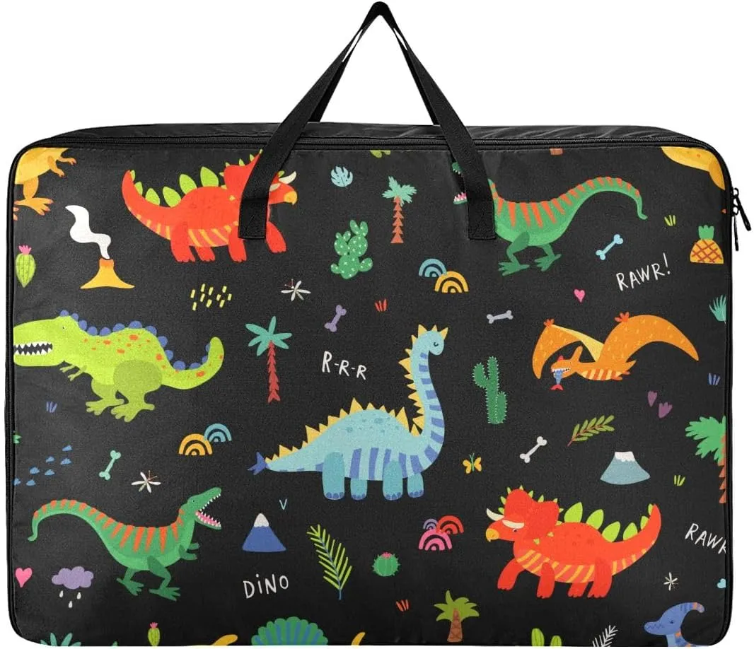 Cute Dinosaurs Storage Bags, 27.5x19.7x11 In, Extra Large Storage Duffle Bag with Zippers and Handles Zippered Storage Bags for Moving Essential