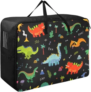 Cute Dinosaurs Storage Bags, 27.5x19.7x11 In, Extra Large Storage Duffle Bag with Zippers and Handles Zippered Storage Bags for Moving Essential