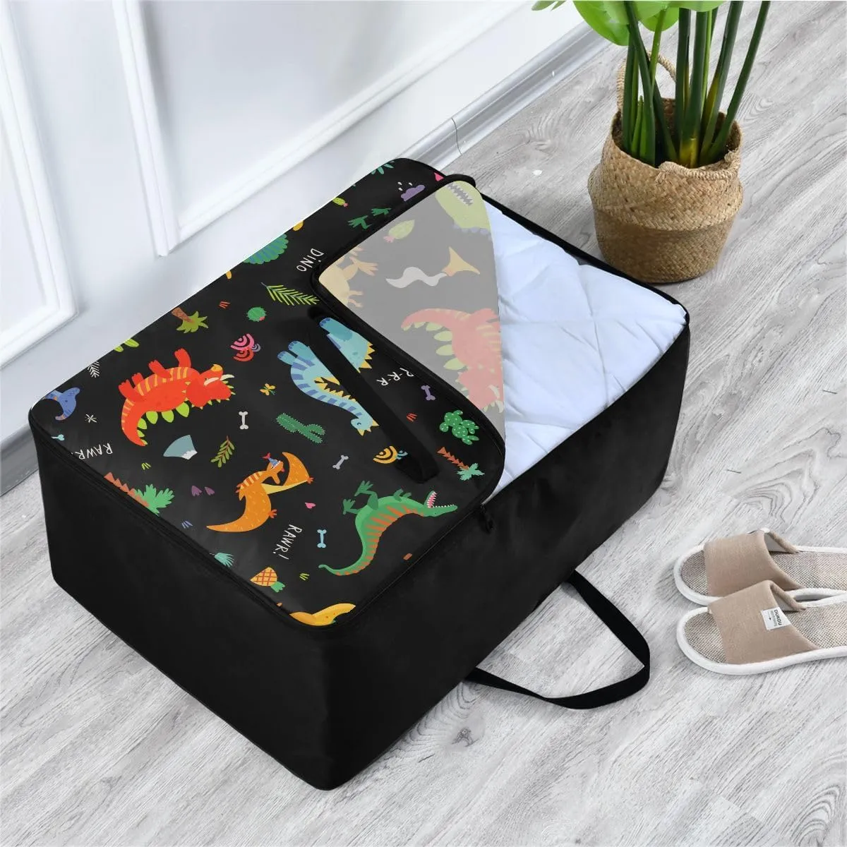 Cute Dinosaurs Storage Bags, 27.5x19.7x11 In, Extra Large Storage Duffle Bag with Zippers and Handles Zippered Storage Bags for Moving Essential