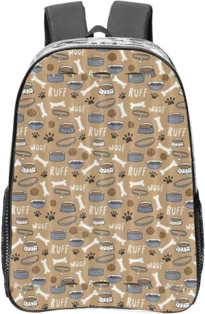 Cute Dog Bone Bowl Woof Paw Print Large Clear PVC Backpack Men Women Suitable Bag Stadium Event Outdoor Sport Travel