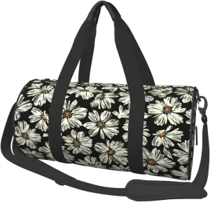 Cute Floral Little Daisy Round Travel Duffel Bag Large Capacity Gym Sports Bags for Hiking Vacation Trips